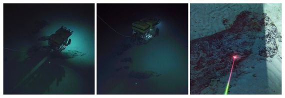  InVADER Mission's Laser Divebot mounted on the ROV Hercules underwater