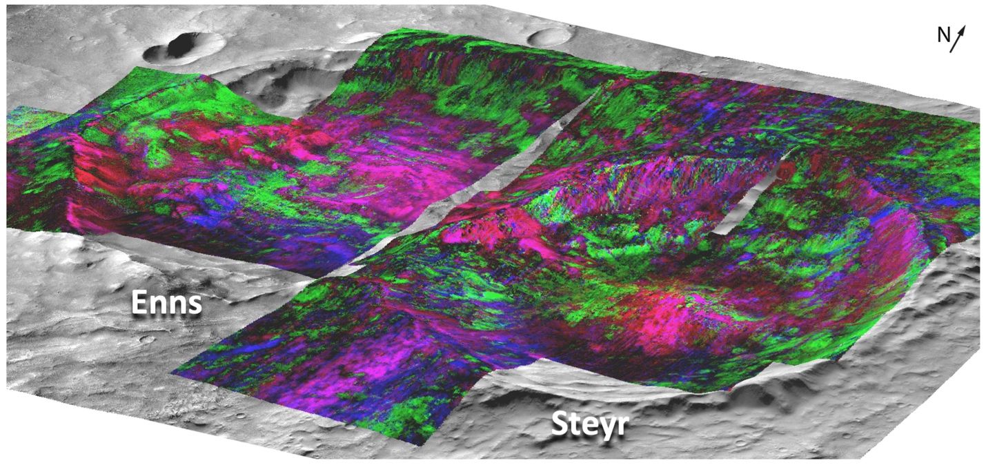 Phyllosilicates identified at Enns and Steyr craters in the Tyrrhena Terra region of Mars