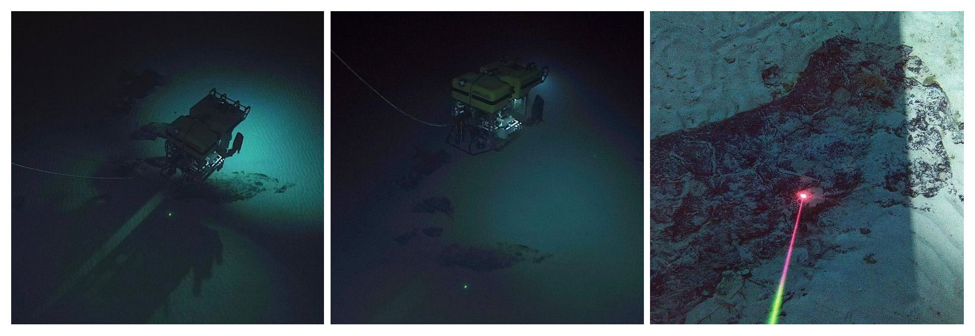 InVADER Mission's Laser Divebot mounted on the ROV Hercules underwater